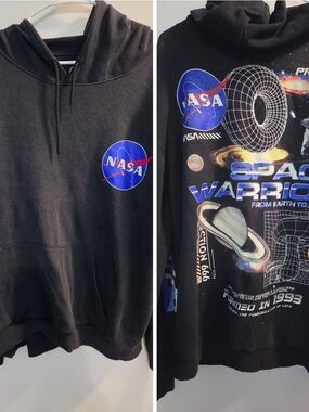 Men's XXL NASA Space Warrior Black Crewneck Hoodie Full Zip